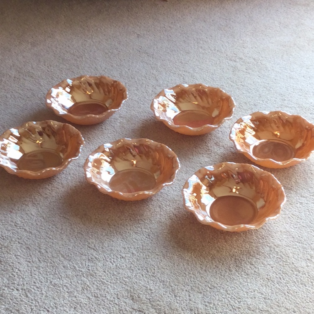 Vintage Peach Luster Swirl milk glass 6.5" bowls (set of 6)